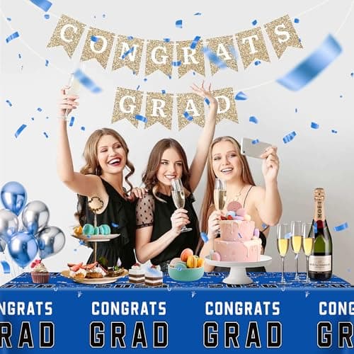 OHOME Graduation Decorations 2026 - Class of 2026 - Plastic Blue Tablecloth for Graduation Party Decorations - Class of 2026 Decorations Party Favors Supplies Banner,2 Pack - Thumbnail 6