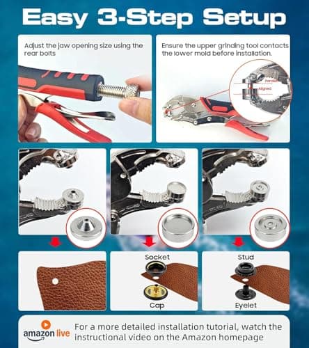 Heavy Duty Snap Fastener Tool, Snap Kit with 140 Pcs, Punching Capable, Magnetic Mold, Beginner-Friendly Snap Installation Tool, Boat Covers, Leather & Fabric Repair Installation - Thumbnail 3