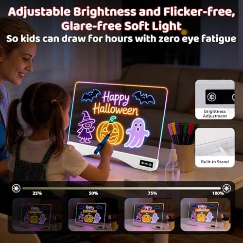 LED Drawing Board for Kids - 17" Flicker-Free Glow Doodle Drawing Pad with 11-Color Light Modes, Soft Light Dry Erase Note Board with Stand,12 Markers, Gifts for Kids (1 PCS White-Arch) - Thumbnail 4