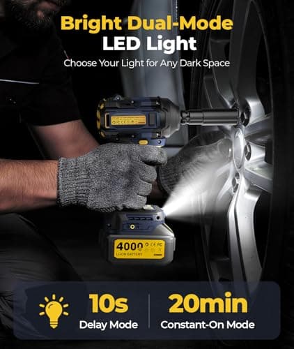 JESIMAIK Cordless Impact Wrench, 900Ft-lbs (1200N.m) 1/2" Brushless Impact Gun, 21V High Torque Impact Gun with 2×4.0Ah Batteries, 4 Variable Speeds, 5 Sockets, Impact Driver for Car/Pickup/Mower - Thumbnail 5