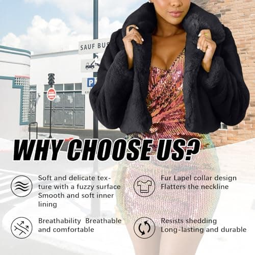 RAMOUG Women Shaggy Faux Fur Coat Fluffy Jacket Open Front Long Sleeve Cardigan M Black - Thumbnail 5