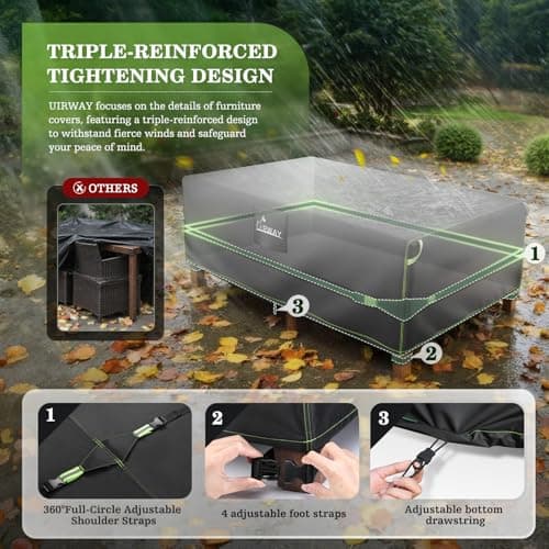 UIRWAY 600D Rectangular Outdoor Furniture Covers-Upgraded Tough Oxford fabric Heavy Duty Waterproof Patio Table Cover for Table and Chairs with Triple-Layer Windproof Design Fits 90"L × 65"W × 28"H - Thumbnail 4
