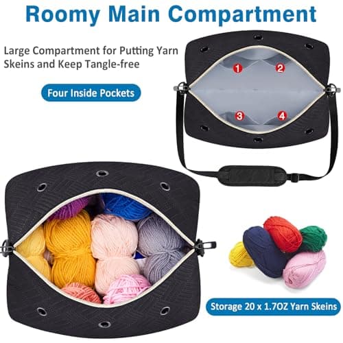 IBFUN Crochet Yarn Knitting Bag 2 Pcs Yarn Storage Organizer Crocheting Bags for Beginners with Shoulder Strap for Knit Accessories Needles Hooks - Thumbnail 2