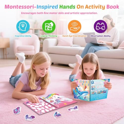 4Pcs Paint by Number Sticker Book for Kids Ages 4-8 | Travel Sticker Activity Books with Stories for Girls | Screen-Free Airplane & Car Toy, Educational Puzzle Easter Craft Gift for Toddlers 3-12 - Thumbnail 4