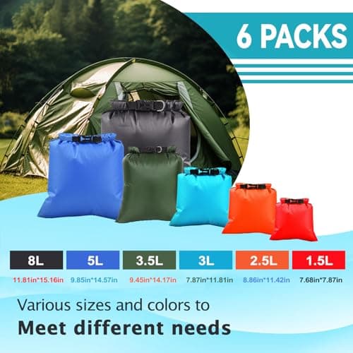 QuikSavor 6PCS Wet Dry Bag Set – Waterproof Bags for Swimming & Beach, Lightweight Water Proof Bags for Travel with Roll‑Top Closure, Multi‑Size Waterproof Pouch for Water Sports & Beach Essentials - Thumbnail 6
