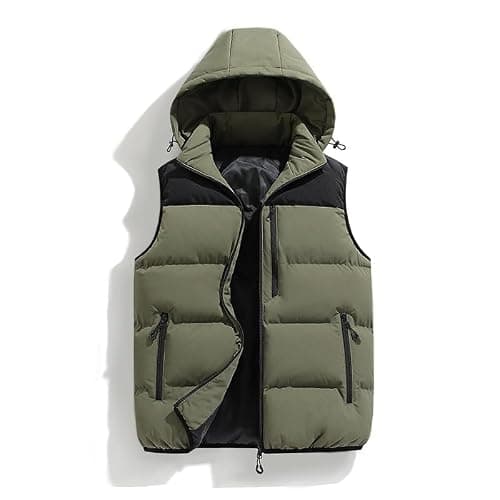 ceauros Men's Winter Puffer Vest Removable Hooded Quilted Padded Sleeveless Vest Casual Warm Zip Up Jacket Outerwear(Army Green,S) - Image 1