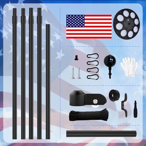 GHOSOONE 20FT 11 Gauge Heavy Duty Flag Pole Light Solar Powered,Extra Thick Ground Flag Pole for Outside House with 136 LED Light & 3x5 USA Flag for Residential Commercial Outdoor,Black - Thumbnail 5