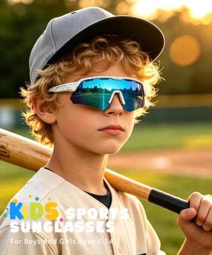 KALIYADI Polarized-Kids-Sunglasses Youth Baseball Sunglasses: Cycling Running for Boys Girls UV400 Protection Age 6-14 - Thumbnail 2
