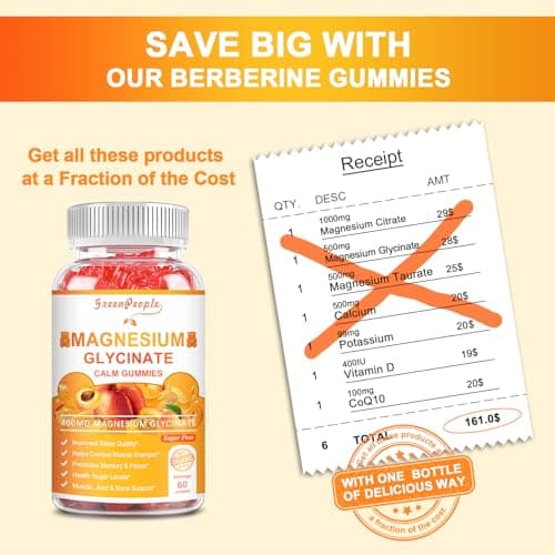 GREENPEOPLE Magnesium Glycinate Gummies with Citrate 1000mg, Taurate & Matale - Sugar Free - Magnesium Potassium Supplement with Vitamin D, K2 for Calm Mood & Zzz Support - 60 Peach Gummies - Thumbnail 6