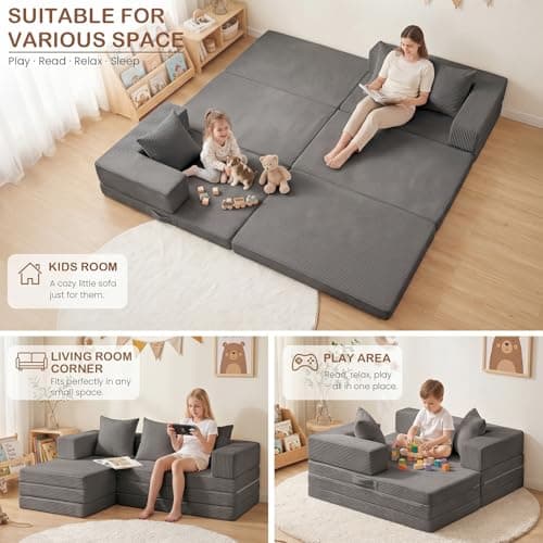65'' L Shaped Couches for Living Room, Cloud Sectional Couch, Boneless Couch with Deep Seat Left Facing Chaise, Mini Modular Sectional 3 Seater Sofa for Apartment Furniture, No Assembly Needed, Grey - Thumbnail 4