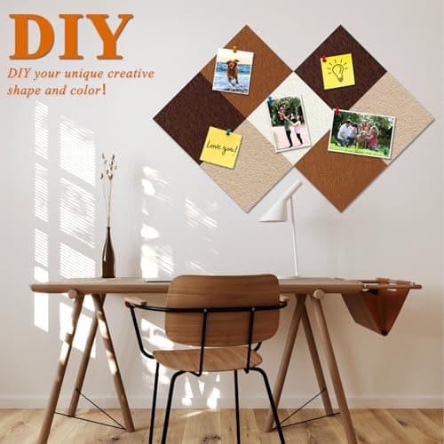 HULAVO Square Felt Cork Bulletin Board Tiles, Self Adhesive DIY Felt Pin Board for Wall 30" x 20" with 35 Pushpins for Office School Home Wall Decor Stickers Memos Photos Display (Gradual Brown) - Thumbnail 3