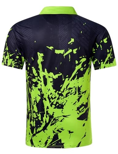 uideazone Mens Polo Shirt Slim Fit Fluorescent Green Black Golf Shirts Moisture Wicking Polos Summer Golf Short Sleeve M - Thumbnail 4