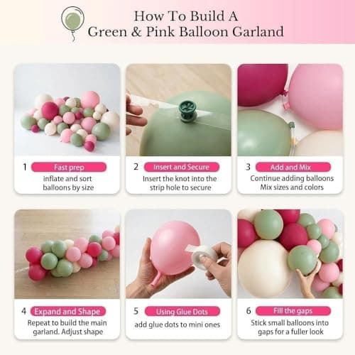 Hot Pink Sage Green Balloon Garland Arch Kit Double Stuffed - Thumbnail 5