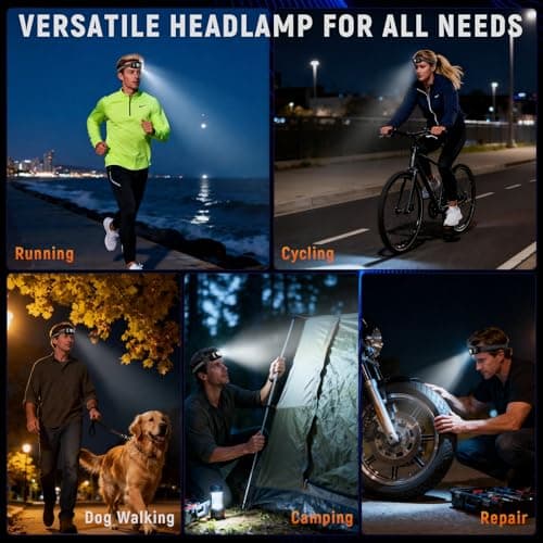 Upgraded Headlamp Rechargeable, Ultra Bright Headlight Flashlight with White Red Light, Motion Sensor Head Lights for Forehead, 6 Modes Head Lamp for Outdoor Camping Running Waterproof (2, Black) - Thumbnail 6