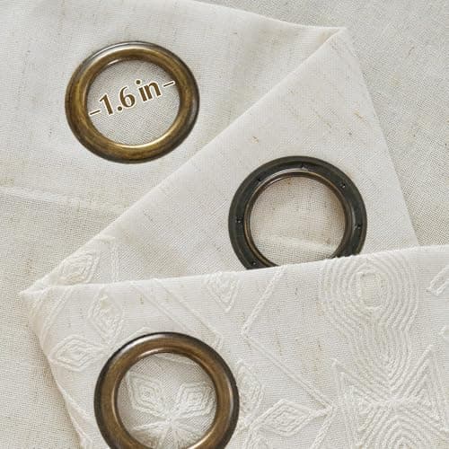 NICETOWN Cream Linen Curtains 9 ft High, Contemporary Floral Ivory White Embroidered High Ceiling Drapes for Cottage, Breathable Texture Chic Geometric Patterned Bronze Grommet, W52 x L108, 2 Panels - Thumbnail 6