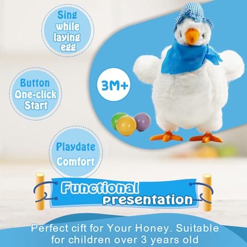 dgdgcool Easter Toys Chicken Laying Eggs Electric Chicken Stuffed Animal Dancing Toy Stuffed Plush Toy with Music - Thumbnail 4