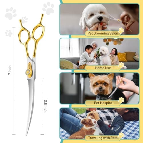 Ethyxe 7 Inch Curved Grooming Scissors for Dogs and Pets, Professional Up-curved Scissor, Premium Steel Scissors for Dog Grooming, Ideal for Dogs, Cats, and Other Pets - Thumbnail 5