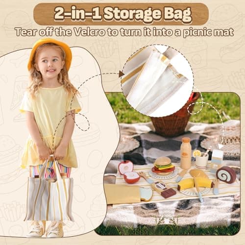 Lehoo Castle Wooden Play Food Set, Toy Food for Toddlers 1-3, Pretend Play Kitchen Accessories, Cutting Food Toys, Montessori Sorting Toys for Kids 3-5 Girls Boys - Thumbnail 6