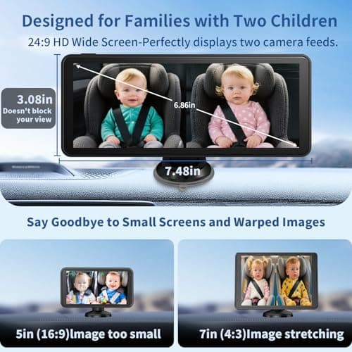 Howison 6.86'' Dual Car Camera Baby Monitor, 1080P Baby Car Camera with IR Night Vision, 150° Wide Angle, USB Powered, Easy to Install, Real-Time Rear Seat Monitoring, Safety for Kids and Newborns - Thumbnail 2
