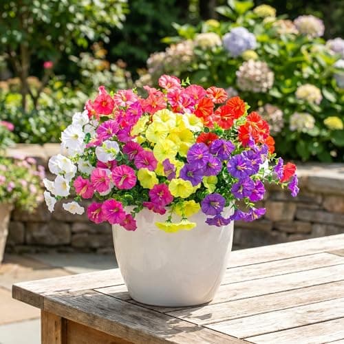 bakkiet Artificial Flowers for Outdoors, 6 Bundles Fake Plants for Outside Decoration, UV Resistant No Fade, Realistic High End Silk Plastic Morning Glory for Planter Porch Patio Yard Garden