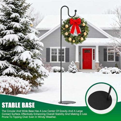 SIECCY 76" Shepherds Hook Stand for Indoor & Outdoor, Heavy Duty Adjustable Plant Hanger with Weighted Base, Bird Feeder Pole for Hanging Plants, Lanterns, Wind Chimes & Wreath - Thumbnail 6