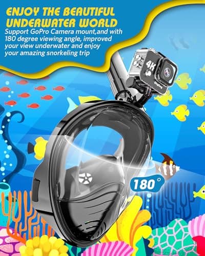 QingSong Kids Snorkel Mask Full Face, Snorkeling Set with Camera Mount, 180 Degree Panoramic View Snorkeling Gear Anti-Fog Anti-Leak - Thumbnail 4