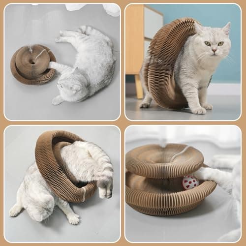 DFQ Kitty Kurlz, Magic Organ Cat Scratching Board Toy with Balls Bells,Made of Recyclable Corrugated Cardboard,Interactive Mental Physical Exercise Cat Toys for Indoor Cats(Brown) - Thumbnail 6