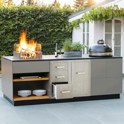 GarveeTech Stainless Steel Outdoor Kitchen Drawer Combo with Access Door, Wood Grain Film, 29.5" W x 22.6" H x 21.7" D, BBQ Island Drawer, Propane Storage, Adjustable Garbage Ring, Flush Mount - Thumbnail 2