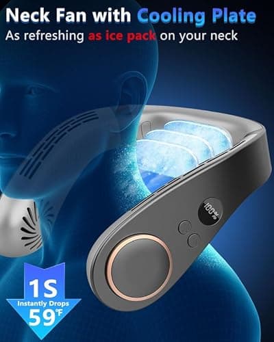 Neck Fans that Blow Cold Air Rechargeable,Quiet Leafless Hanging Neck Fan with Metal Cool Plates,Battery Operated Neck Ac Air Conditioner Portable Personal Fan,Necklace Cooler for Women Men Kids Black - Thumbnail 2