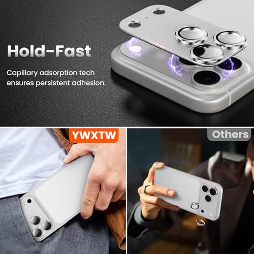 YWXTW Designed for iPhone 17 Pro Max Camera Lens Protector, [1:1 Perfect Fit] Full Coverage Matte Metal Tempered Glass Camera Screen Cover Accessories, Case Friendly (Silver, iPhone 17 Pro Max) - Thumbnail 5
