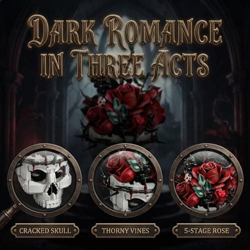 Gothic Horror Skull Flower Building Set, 5-Stage Blood Red Roses with Thorny Ivy, Skeleton Planter Display, Adult Building Block Sets for Home Decor, for Girlfriend - Thumbnail 6