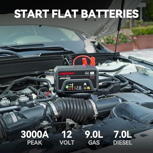 LOKITHOR JPD400 Jump Starter with Air Compressor and Deflator, 3000A Car Battery Jump Starter (9.0L Gas/7.0L Diesel) Jump Box with 150PSI Tire Inflator, 10000mAh Power Bank, LED Light, Jumper Cables - Thumbnail 2