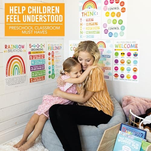 Hadley Designs Calming Corner Posters for Classroom Decor -8 Calm Down Corner Supplies Classroom Must Haves, 11x17 Feelings Emotions Chart for Kids, Rainbow Mental Health Posters for School Counselors - Thumbnail 4