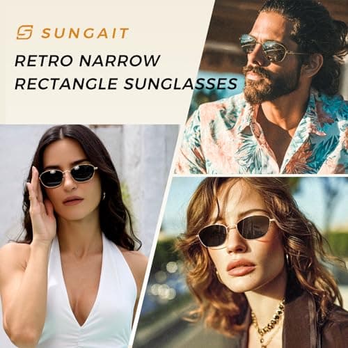 SUNGAIT Retro Square Rectangle Polarized Sunglasses for Womens Mens Metal Frame UV400 Protection - Thumbnail 2