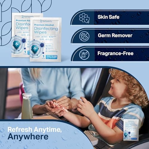 Large Alcohol Wipes 75% Unscented Hand Sanitizing Wipes (320 count +12 travel wipes) Alcohol Wipes for Travel Home and Classroom - Resealable Pack - Thumbnail 6
