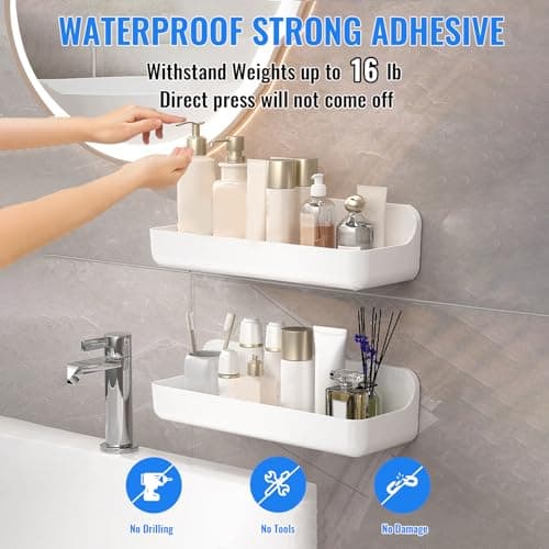Diesisa 2pc Acrylic Wall Mounted Shower Caddy, Adhesive Shelf, Bathroom Shelves for Wall, No Drilling Hang Walls,Stick on Shelf, with Self Adhesive Tape, for Bathroom, Kitchen, Living Room - Thumbnail 3