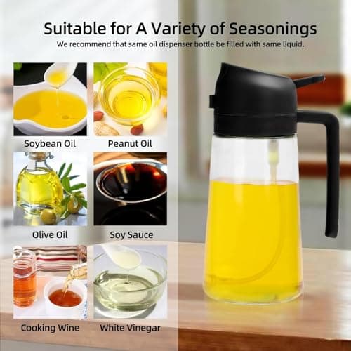 Aovdy Oil Sprayer for Cooking 16oz, 2 in 1 Olive Oil Dispenser and Oil Sprayer - 470ml Olive Bottle Spray and Pour - Glass Oil Dispenser for Kitchen Cooking Salad BBQ (2Pcs - White&Black) - Thumbnail 4