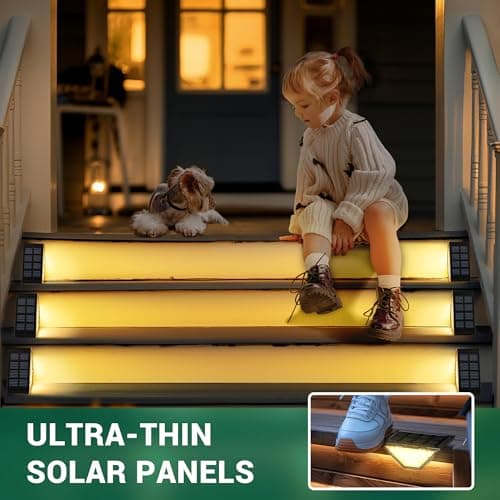 PATIOWIN 6 Pack Solar Step Lights for Outside, 24 LEDs Solar Stair Lights Waterproof IP65, Solar Deck Lights Outdoor Decor for Garden, Porch, Pathway, Patio, Fence, Balcony(Warm White) - Thumbnail 4