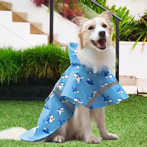 NACOCO Large Dog Raincoat Adjustable - Pet Shark Water Proof Clothes Lightweight Rain Jacket Poncho Hoodies with Strip Reflective Blue (3XL, Blue Shark) - Thumbnail 4