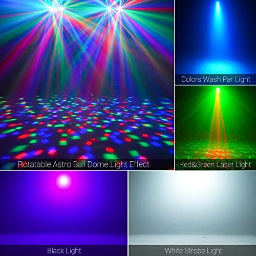 Telbum DJ Lights with Stand, 5 in 1 Party Bar Light Set with Rotating Ball, Strobe, UV, Colorful LED Par Light and Pattern, Sound Activated DJ Lighting System for Disco Stage Gig Band Wedding - Thumbnail 3