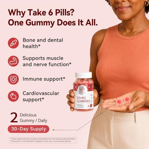 iMATCHME Vitamin D3 K2 Gummies for Adults, 10000 IU Vitamin D3 + 200 mcg K2 MK-7 with Omega-3, Magnesium & Zinc, Bone, Teeth, Heart & Immune Support, Sugar-Free Vegan, 60 Count(Pack of 2) - Thumbnail 4
