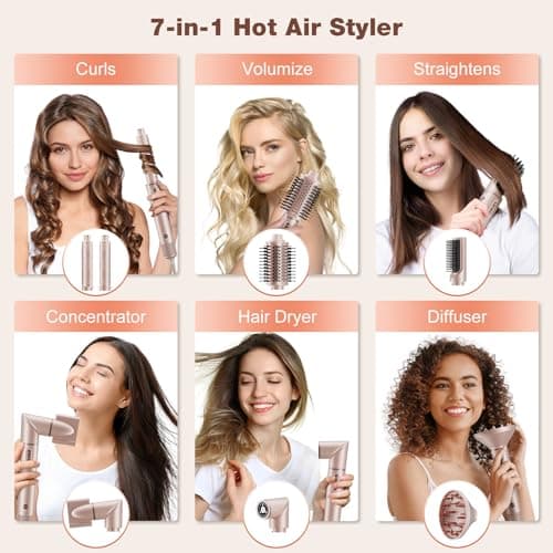 7MAGIC 7-in-1 Hot Air Styler, Hair Styler Dryer Brush with Auto-Wrap Curlers, High-Speed Hair Dryer for Fast Drying, Volumizing & Straightening, Travel Case Included, Pink - Thumbnail 2