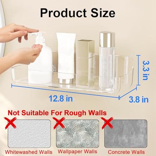Diesisa 2pc Acrylic Wall Mount Organizer, Adhesive Shelf, Bathroom Shelves for Wall, Self Adhesive Organizer, Shower Caddies, No Drilling Hang Wall,with 3pack Tapes, for Bathroom, Kitchen, Living Room - Thumbnail 4
