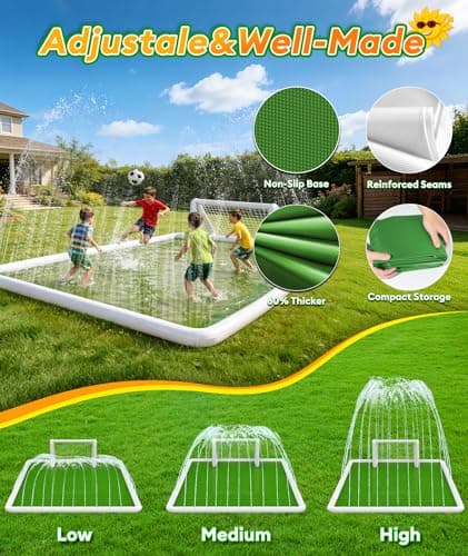 EPN Splash Pad for Kids, 138" x 118" Extra Large Sprinkler Mat with Soccer Goal & Ball, Non-Slip Thick PVC Water Play Mat, Outdoor Backyard Water Toys for Kids Ages 4-8 8-12, Lawn & Summer Fun - Thumbnail 4