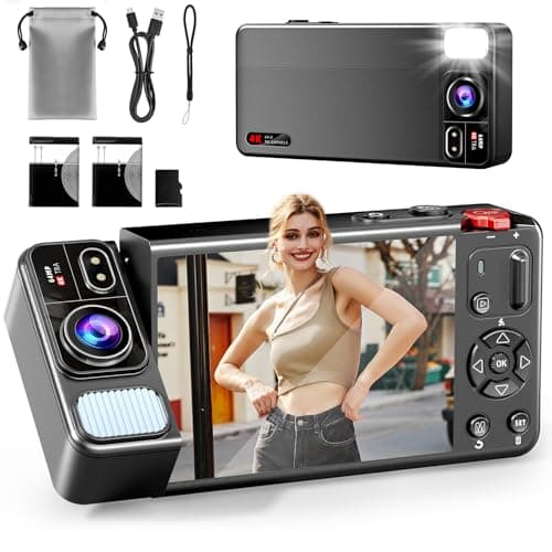 ZEOUPT Digital Camera, 4K 64MP Cameras for Photography, 270°Flip Screen Kids Camera, Autofocus, Flash, 18X Zoom, 2 Batteries, 64GB Card, Point and Shoot Digital Cameras for Boys Girls Teens, Black - Image 1