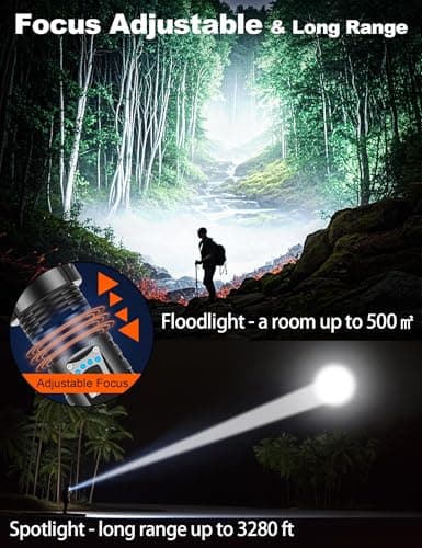 PHIXTON Rechargeable Flashlights High Lumens 100000 Super Bright Long Range 3280FT, Long Lasting 15H Powerful USB C LED Strong Flash Light High Powered, Heavy Duty, Zoomable, for Home Camping Gift - Thumbnail 3