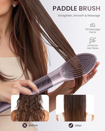 MESCOMB Dual Voltage Hair Dryer Brush for Travel, 5 in 1 Air Styler with High-Speed Blow Dryer, Anti-Frizz, Compact, 100V-240V for Worldwide Use, Includes Travel Bag (Purple) - Thumbnail 6