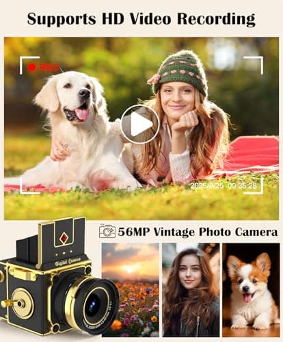 EJXHKNF 2.7K Digital Camera, Portable Vintage Digital Camera for Vlogging, Retro Cameras for Photography, Compact Point and Shoot Digital Camera for Teens, Kids & Beginners, Digital Video Camera Black - Thumbnail 3