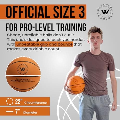 WAWAWEWA The Official Silent Basketball Mini Size 3 (22") – Ready to Play Indoor Basketball for Quiet Dribbling – Airless Indoor Training PU Foam Basket Ball for All Ages - Thumbnail 4