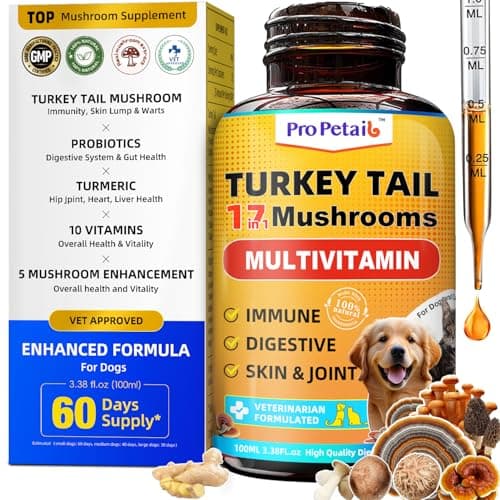 17 in 1 Turkey Tail Mushroom for Dogs - 3000mg High Potency Turkey Tail Extract for Dogs with Probiotics & 10 Vitamins - Shrink Fatty Tumors, Immune Support & Skin Lipoma Treatment 3.38FL.oz - Image 1